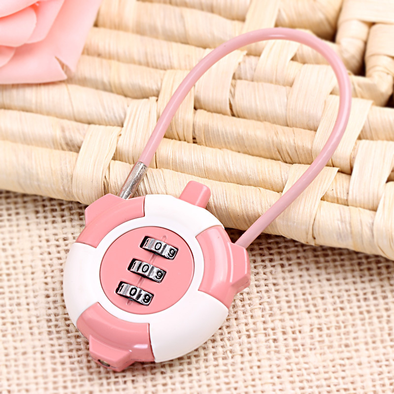 blue pink cute round steel safety combination cable number lock for gift