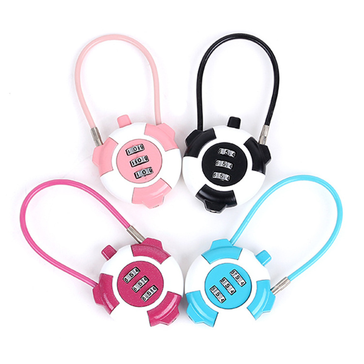 blue pink cute round steel safety combination cable number lock for gift