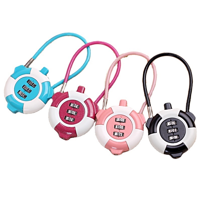 blue pink cute round steel safety combination cable number lock for gift