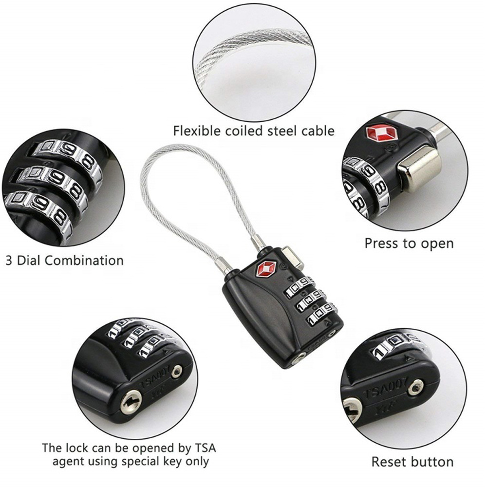 TSA-719 Twin packing 2pcs keyless TSA cable lock colored padlock