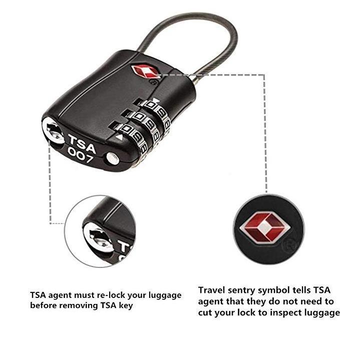 Hot sell TSA 527 TSA safe lock zipper lock for bag TSA padock 3 digit cable combination lock