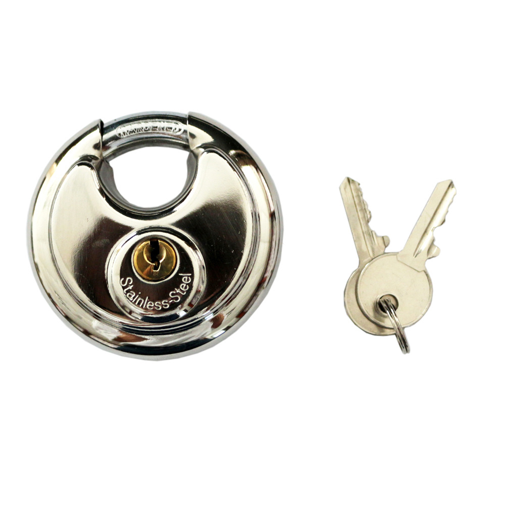 70mm Stainless Steel Rustproof Outdoor Round Pie Discus Padlock Disc with Hardened Shackles