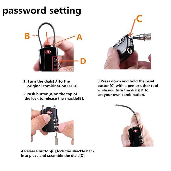 Hot sell TSA 527 TSA safe lock zipper lock for bag TSA padock 3 digit cable combination lock