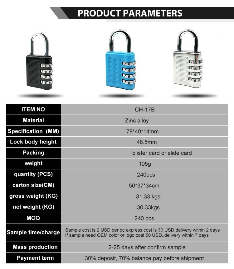 CH-17B 4 digital combination lock wholesale resettable combination padlock