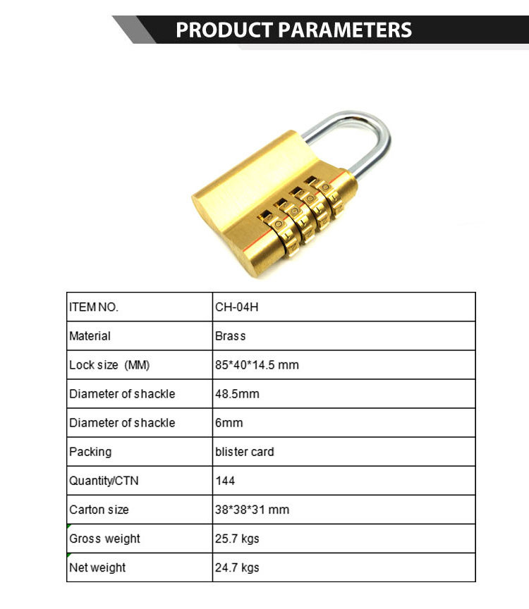 CH-04H  cheap high quality 4-digit outdoor brass password combination padlock