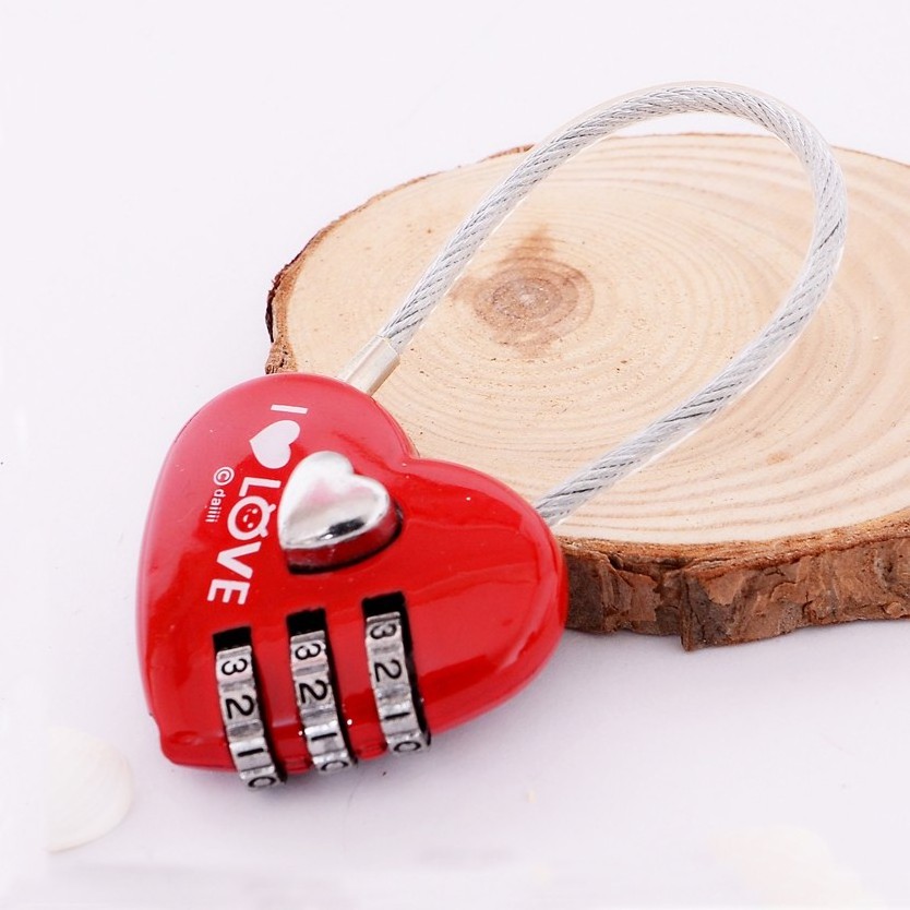 high security promotional combination red love lock heart shape padlock with cable