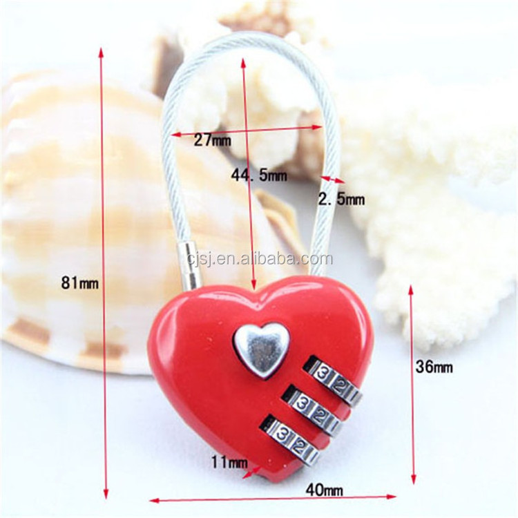 high security promotional combination red love lock heart shape padlock with cable