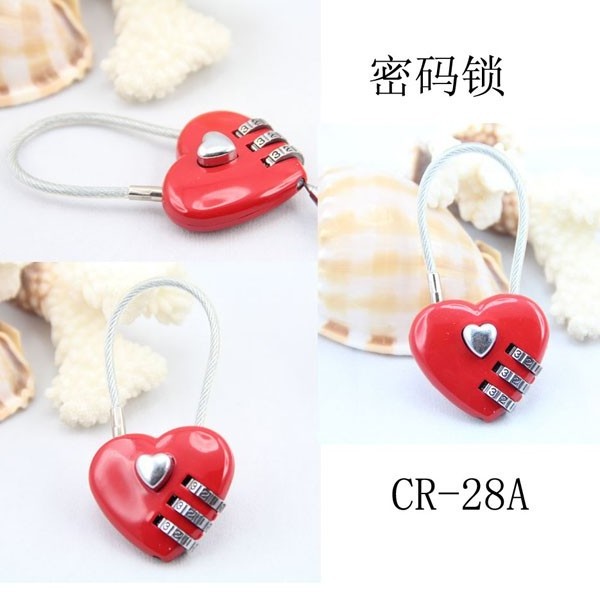 high security promotional combination red love lock heart shape padlock with cable