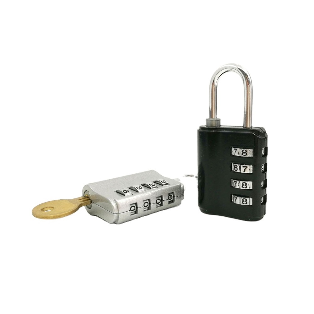 black Safety 4 Dial number password Combination Lock Zinc Alloy Padlock With Master Key