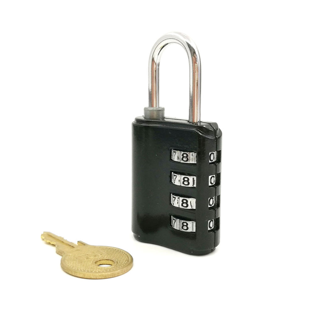 black Safety 4 Dial number password Combination Lock Zinc Alloy Padlock With Master Key