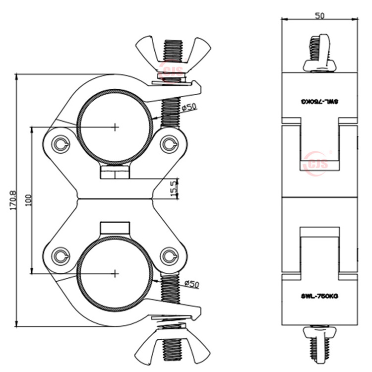 CJS 750KG O Clamp Double ring pipe clamp lighting truss Clip for  48 - 51mm F34 Indoor and outdoor wedding truss