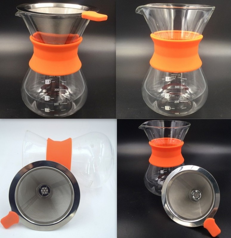 Pour Over Coffee Maker Borosilicate Glass Carafe with Stainless Steel 18/8 Paperless Coffee Dripper Coffee Pot