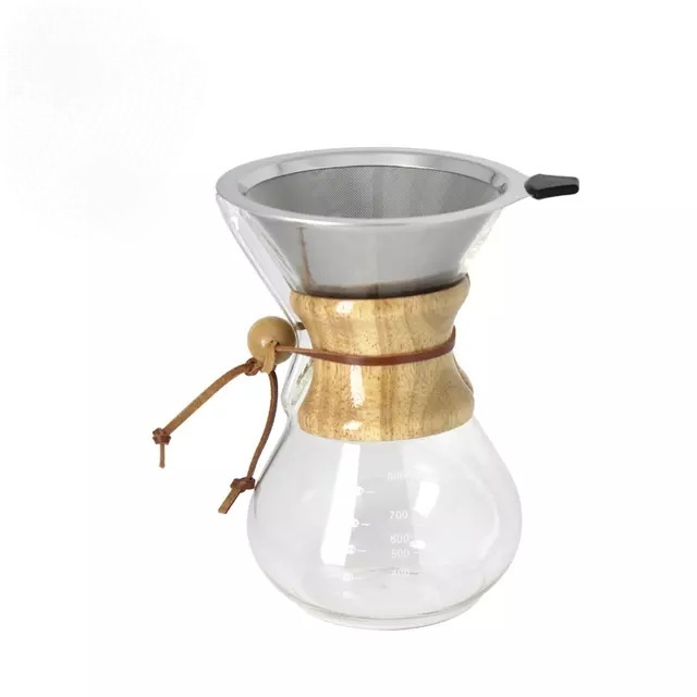 Pour Over Coffee Maker Borosilicate Glass Carafe with Stainless Steel 18/8 Paperless Coffee Dripper Coffee Pot