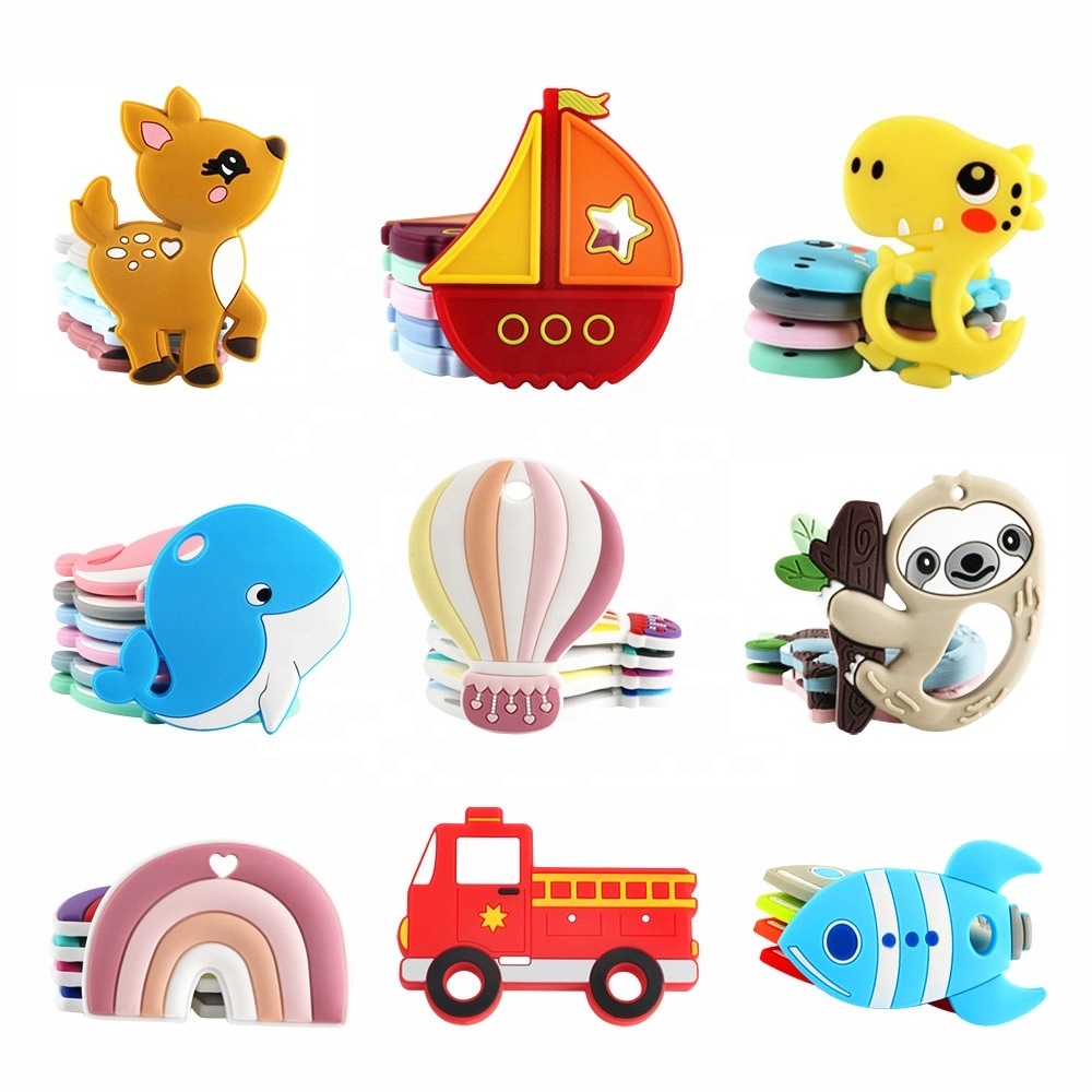 Hot Sale BPA Free Cartoon Teething Rod Kids Nursing Cute Animal Baby Chew Silicone Teether Toy