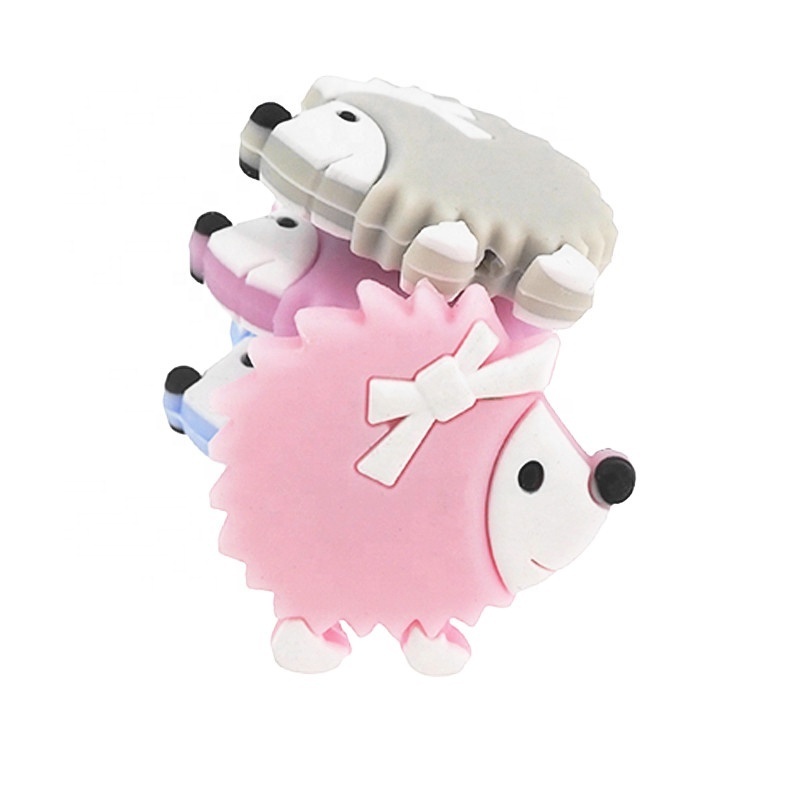 New Discount Eco Friendly Teething Soothing Toys Baby Gift Cute Hedgehog Shape Silicone Bead Pacifier Clip