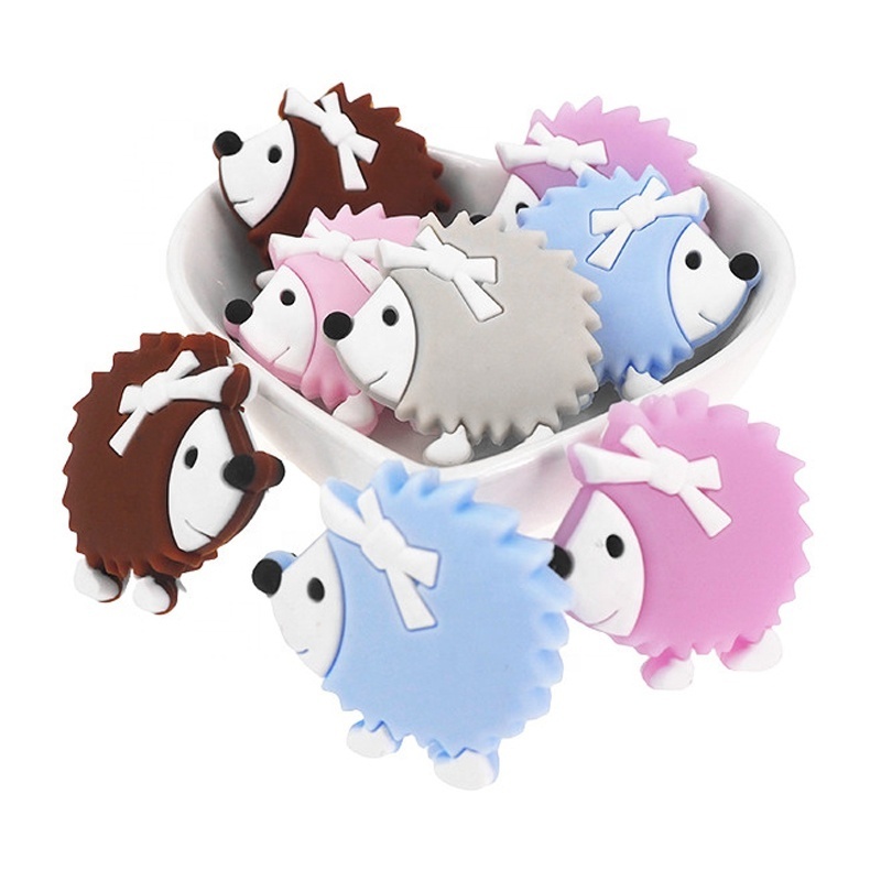 New Discount Eco Friendly Teething Soothing Toys Baby Gift Cute Hedgehog Shape Silicone Bead Pacifier Clip