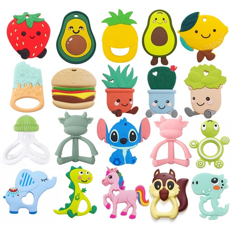 Hot Sale BPA Free Cartoon Teething Rod Kids Nursing Cute Animal Baby Chew Silicone Teether Toy