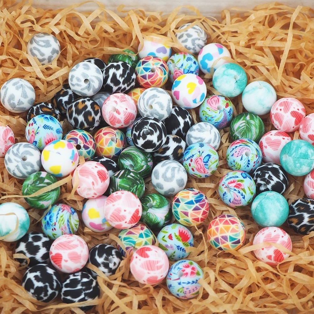 Custom 15mm Bpa Free Food Grade Baby Soft Round Silicone Character Bead For Beadable Pens