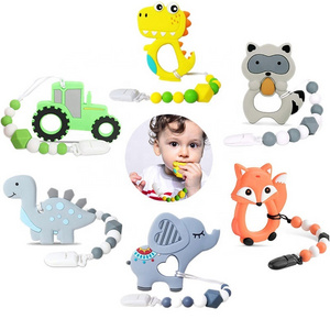 Hot Sale BPA Free Cartoon Teething Rod Kids Nursing Cute Animal Baby Chew Silicone Teether Toy