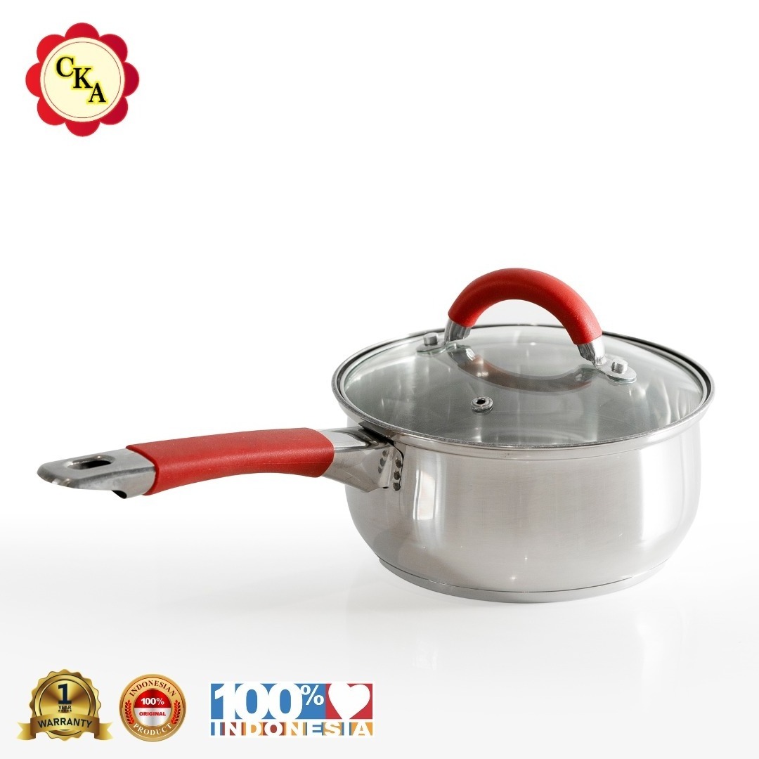 Modern 16x8cm Stainless Steel and Aluminum Saucepan with Non-Sticky Lid and Glass Cover for Kitchen Use General Cookware