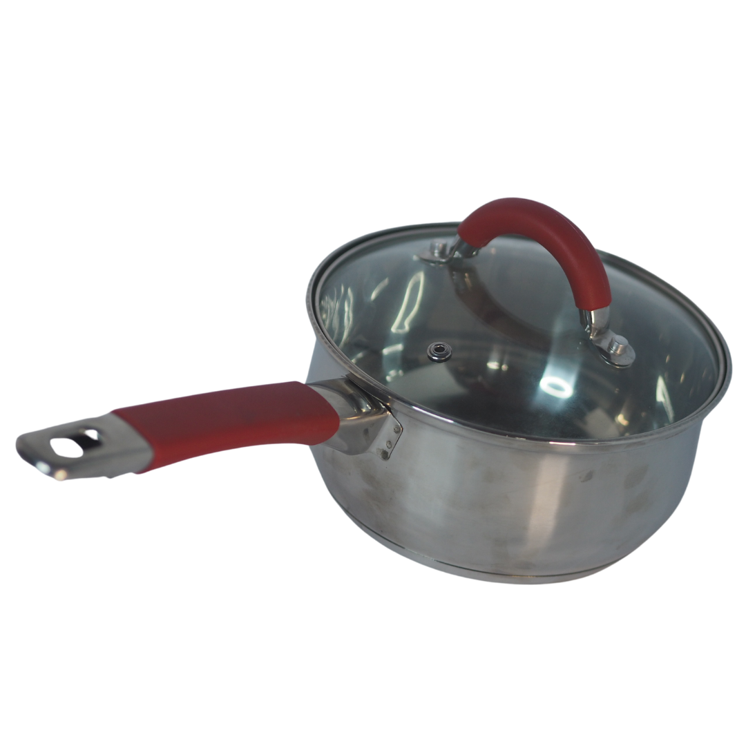 Modern 16x8cm Stainless Steel and Aluminum Saucepan with Non-Sticky Lid and Glass Cover for Kitchen Use General Cookware