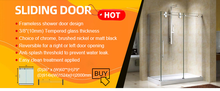 CKB Wholesale Bathroom Stainless Steel Shower Room Sliding Frameless Tempered Glass Shower Door