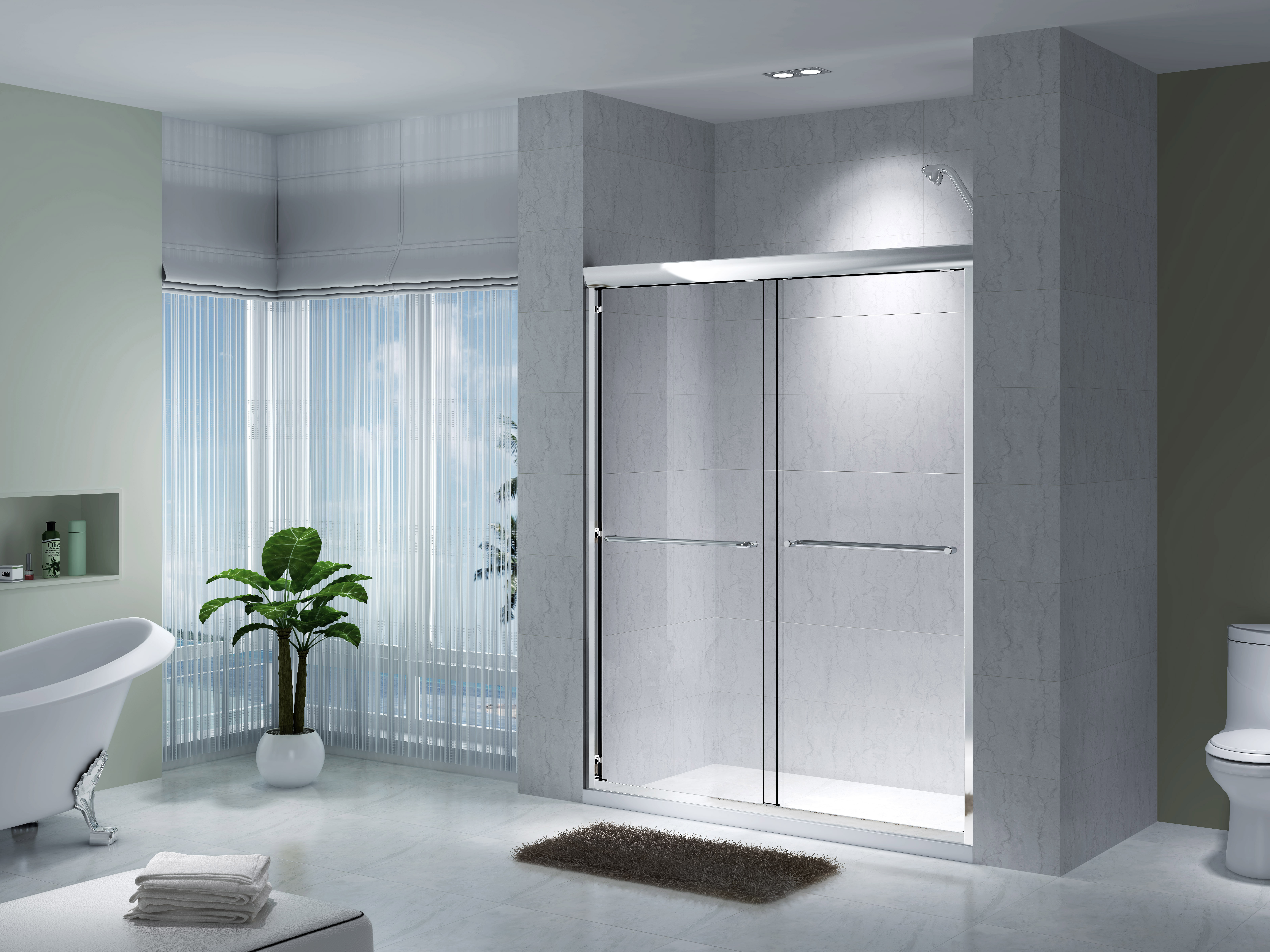 Luxury Frameless Gold aluminum hardware Bypass Shower Glass Sliding Door