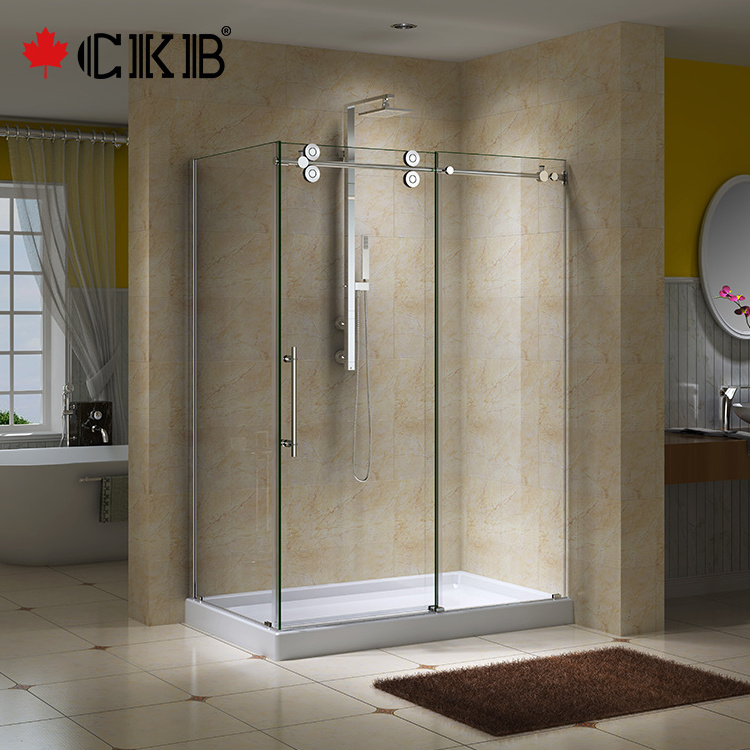 OEM ODM Rectangular Matt Black Accessories Clear Glass Frameless Bathroom Sliding Shower Door