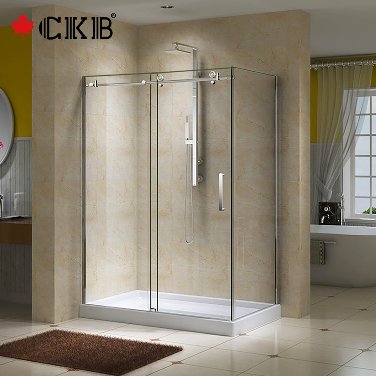 OEM ODM Rectangular Matt Black Accessories Clear Glass Frameless Bathroom Sliding Shower Door