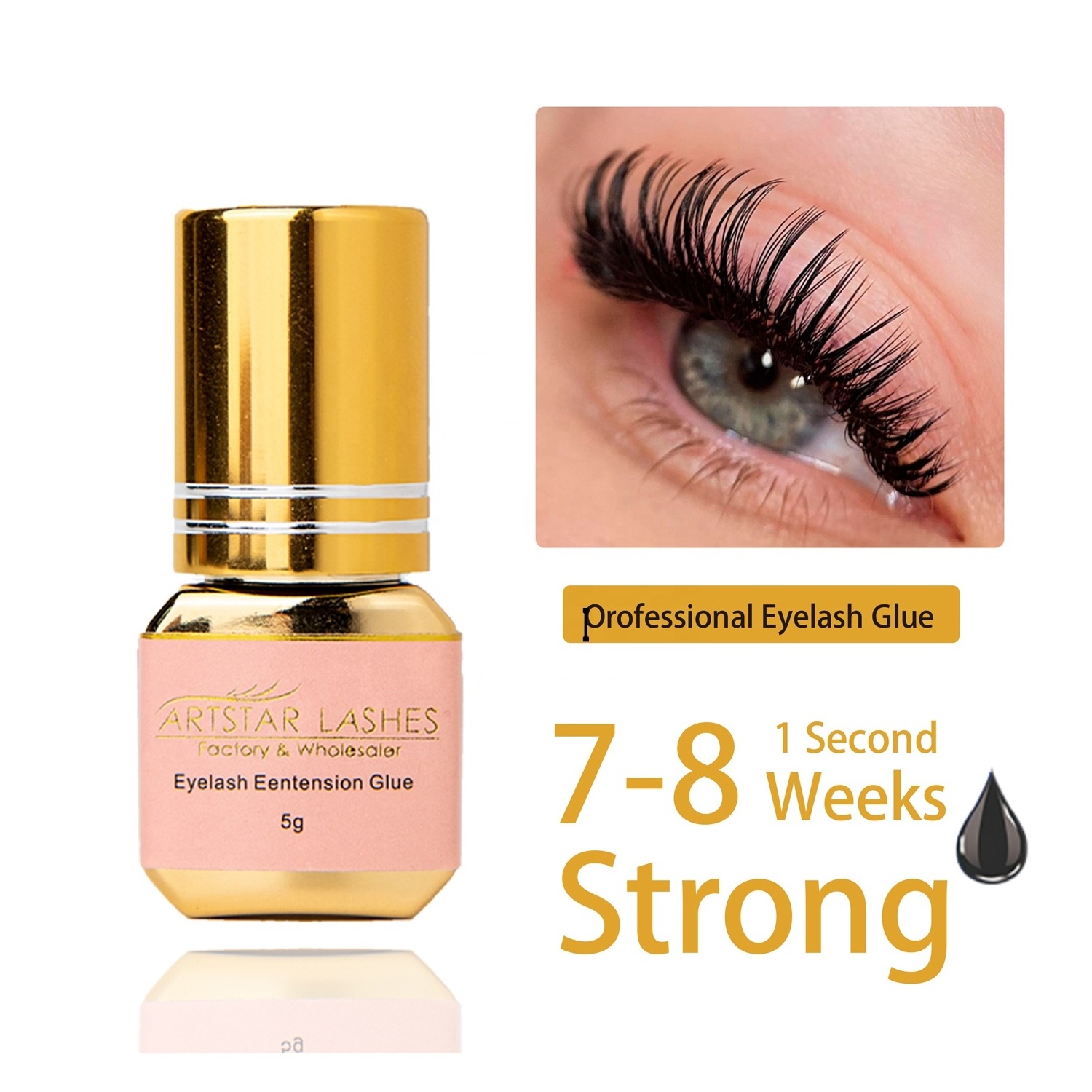 Super Strong Fast Drying 0.5-1Second 7-8 Weeks Long Retention Private Label Waterproof Lash Extension Glue