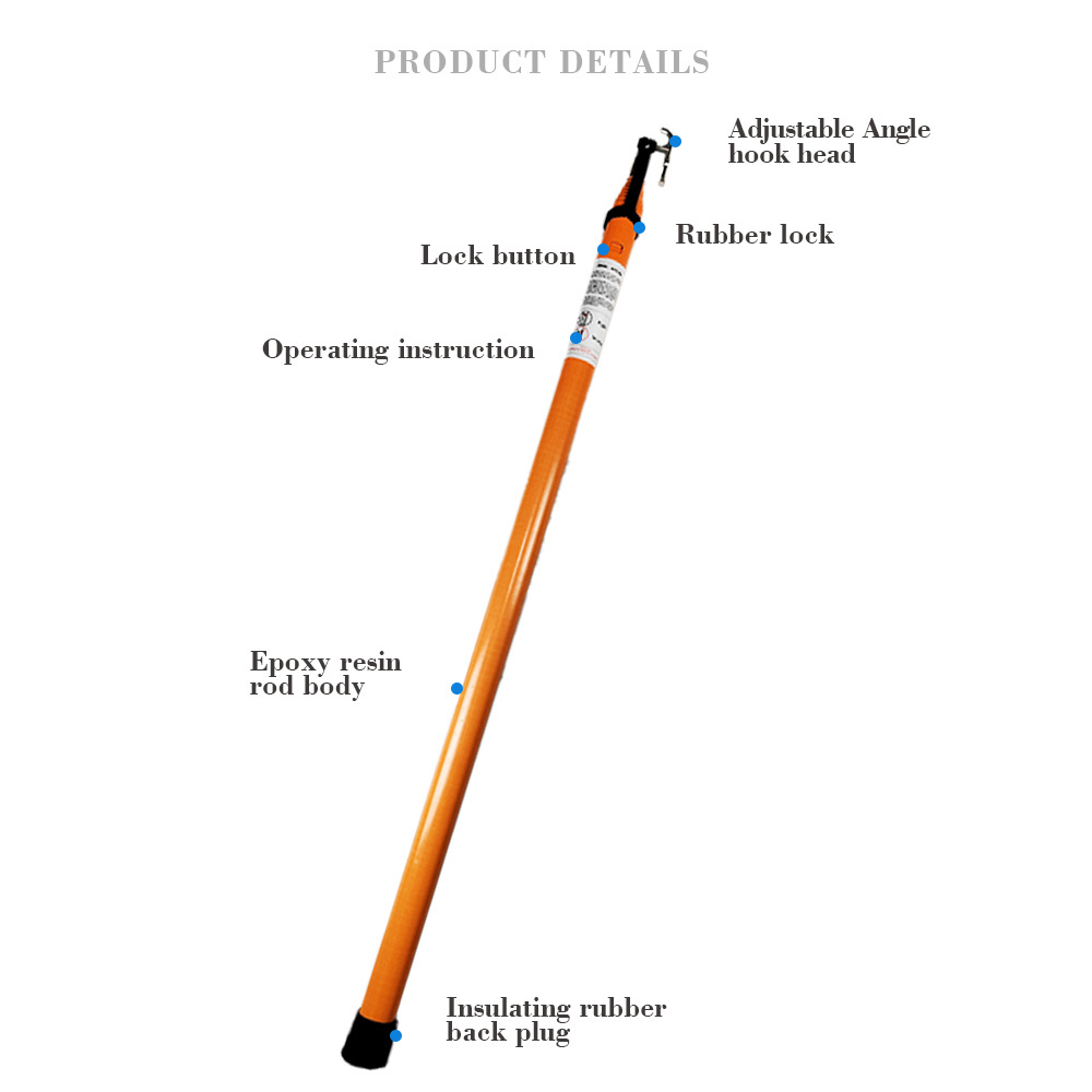 Orange 35ft Triangle Hot Stick Telescopic for Cutout Fuse Surge Arrester Hv Telescopic Insulation Operating Rod