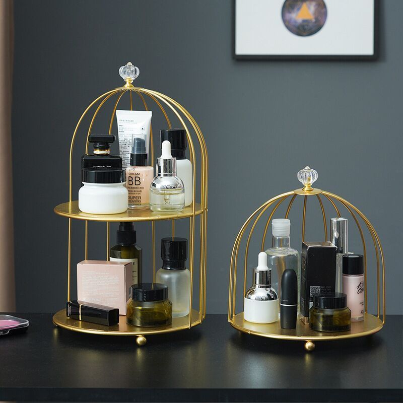 Creative Dressing Table Skin Care Perfume Lipstick Finishing Rack Cosmetics Storage Iron Birdcage Desktop Rack