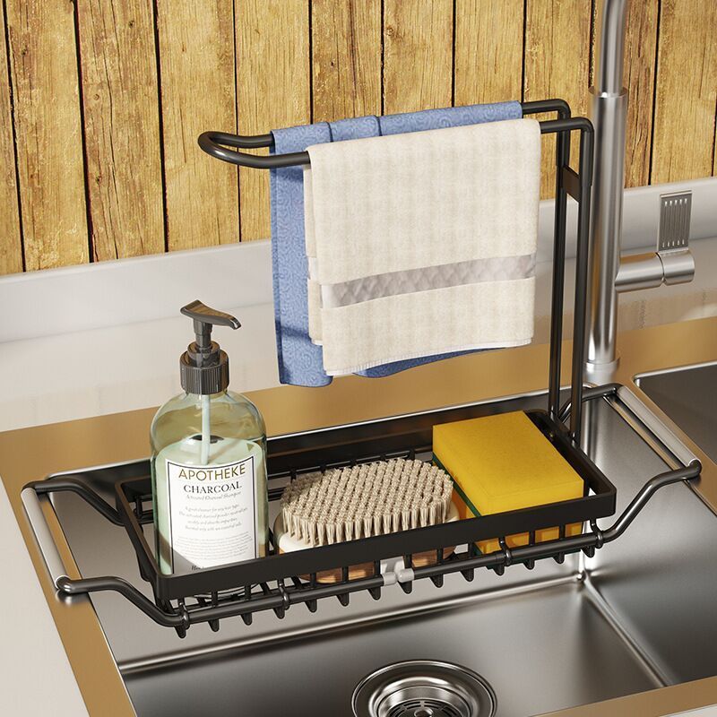 Retractable Rack Kitchen Stainless Steel Rag Rack Sink Sponge Wipe Water Storage Towel Drying Faucet Household Storage Rack