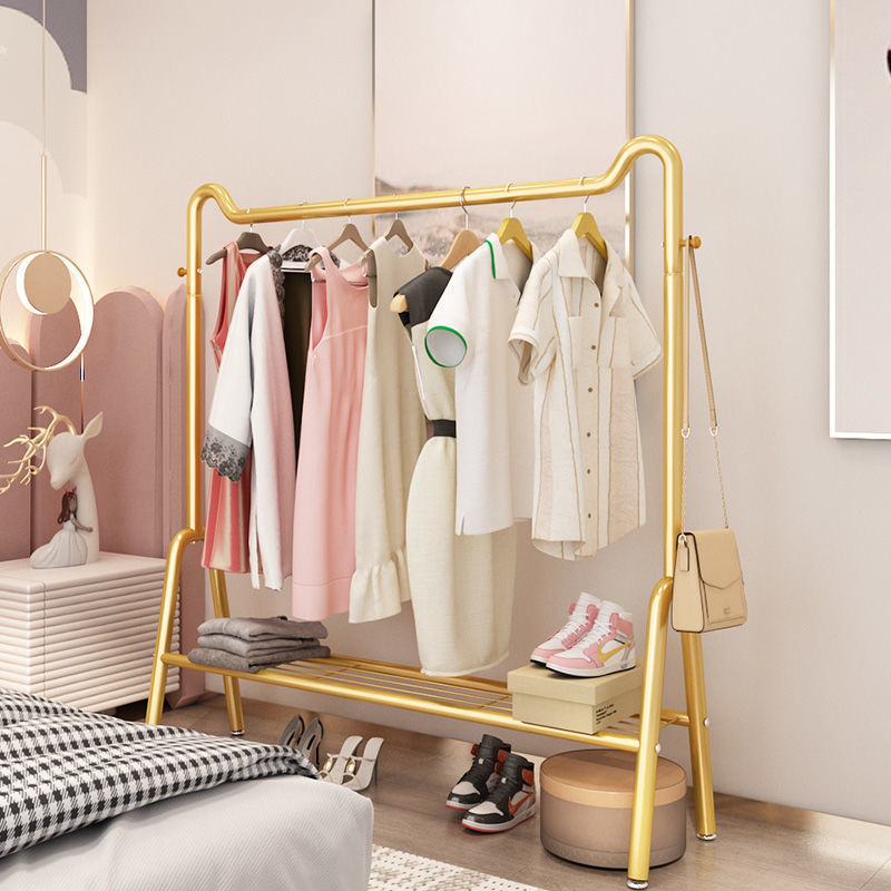 Simple Clothes Drying Rack Floor-to-ceiling Folding Bedroom Home Shelf Balcony To Store Cool Clothes Single-rod Hanger