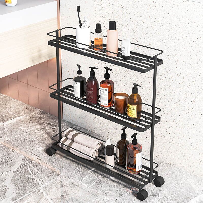 Kitchen Crevice Shelf Floor-to-ceiling Multi-layer Narrow Gap Trolley Vegetable and Fruit Supplies Refrigerator Side Rack Metal