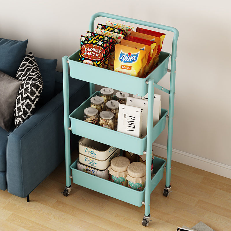 Multifunctional Movable Kitchen Shelf Floor-to-ceiling Multi-layer Vegetable Snack Storage Folding Trolley Storage Shelf