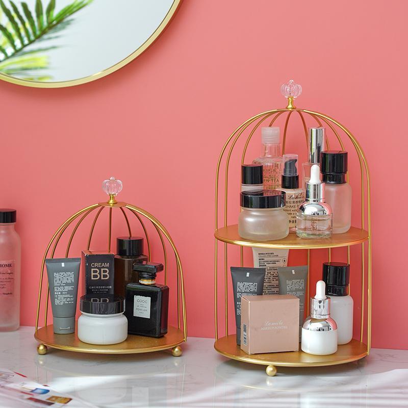 Creative Dressing Table Skin Care Perfume Lipstick Finishing Rack Cosmetics Storage Iron Birdcage Desktop Rack