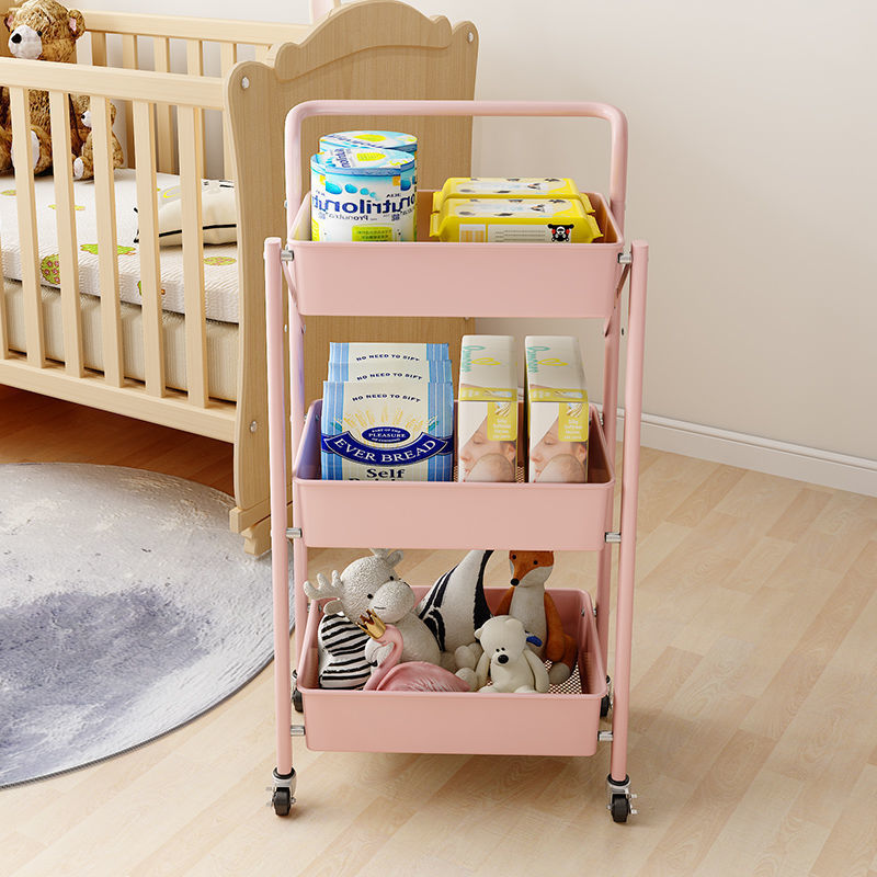 Multifunctional Movable Kitchen Shelf Floor-to-ceiling Multi-layer Vegetable Snack Storage Folding Trolley Storage Shelf