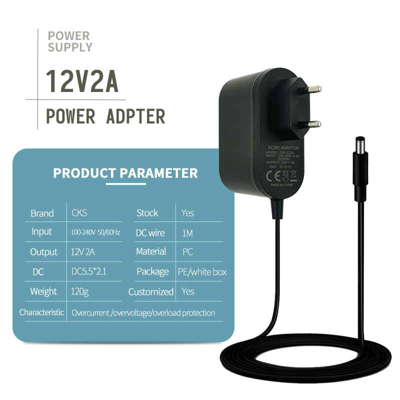 DC 12V 2A AC Power Supply Transformer Adapter Converter Wall Charger Black