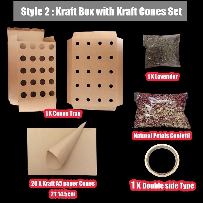 White or Brown Kraft Food Paper Wedding Confetti Cone Stand Box Tray with 25 Holes or 30 holes