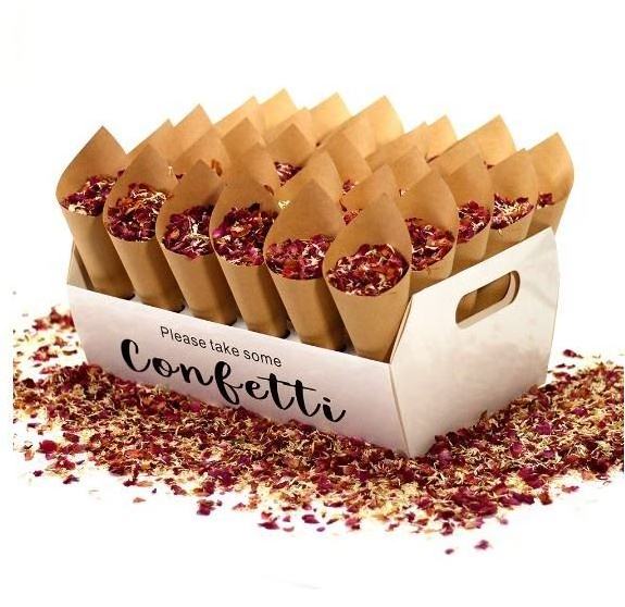 White or Brown Kraft Food Paper Wedding Confetti Cone Stand Box Tray with 25 Holes or 30 holes