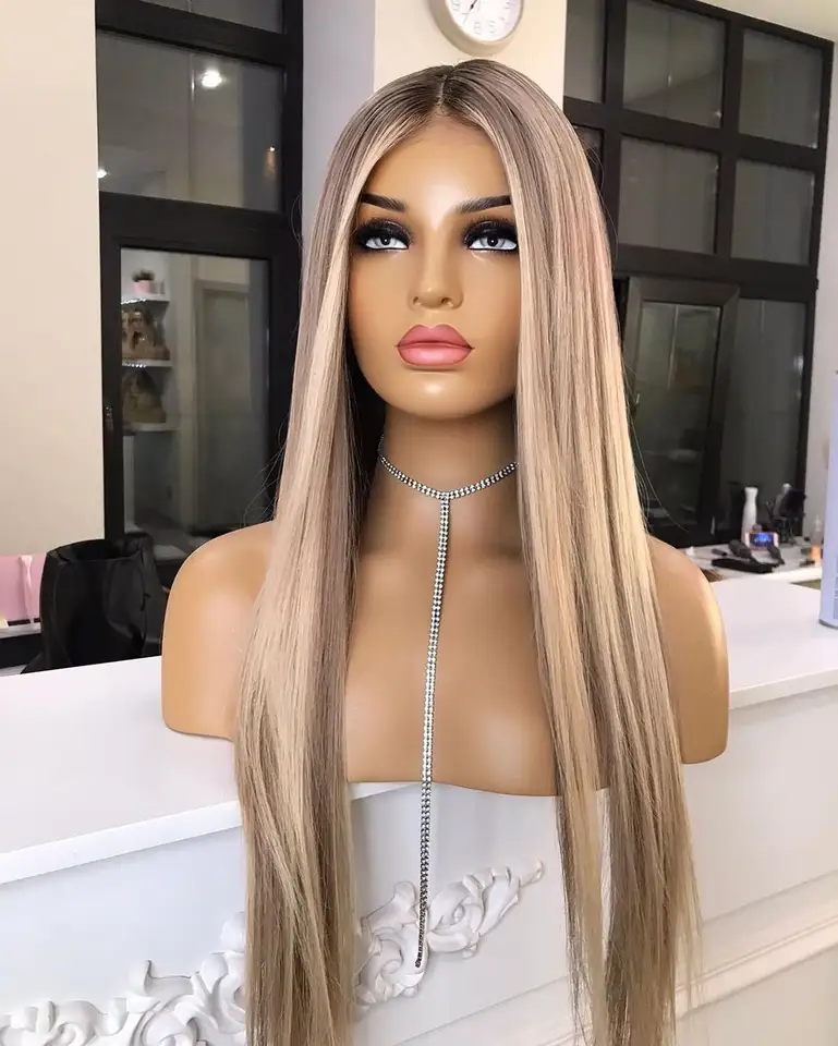 European Human hair Wig Highlights Blonde Platinum Color Transparent LaceWigs Full Lace Wig For White Women