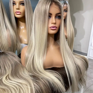 European Human hair Wig Highlights Blonde Platinum Color Transparent LaceWigs Full Lace Wig For White Women