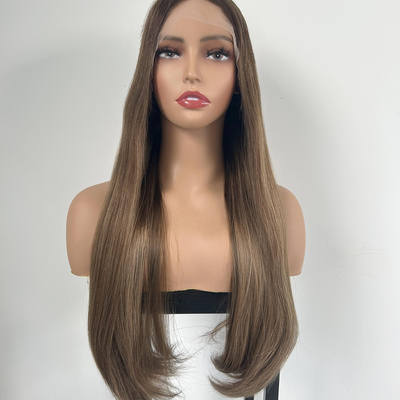 Ready To Ship Shevy Jewish Wigs Highlights Brown Color Straight Lace Top Kosher Sheitel Wigs