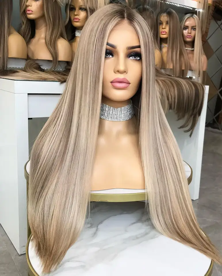 European Human hair Wig Highlights Blonde Platinum Color Transparent LaceWigs Full Lace Wig For White Women