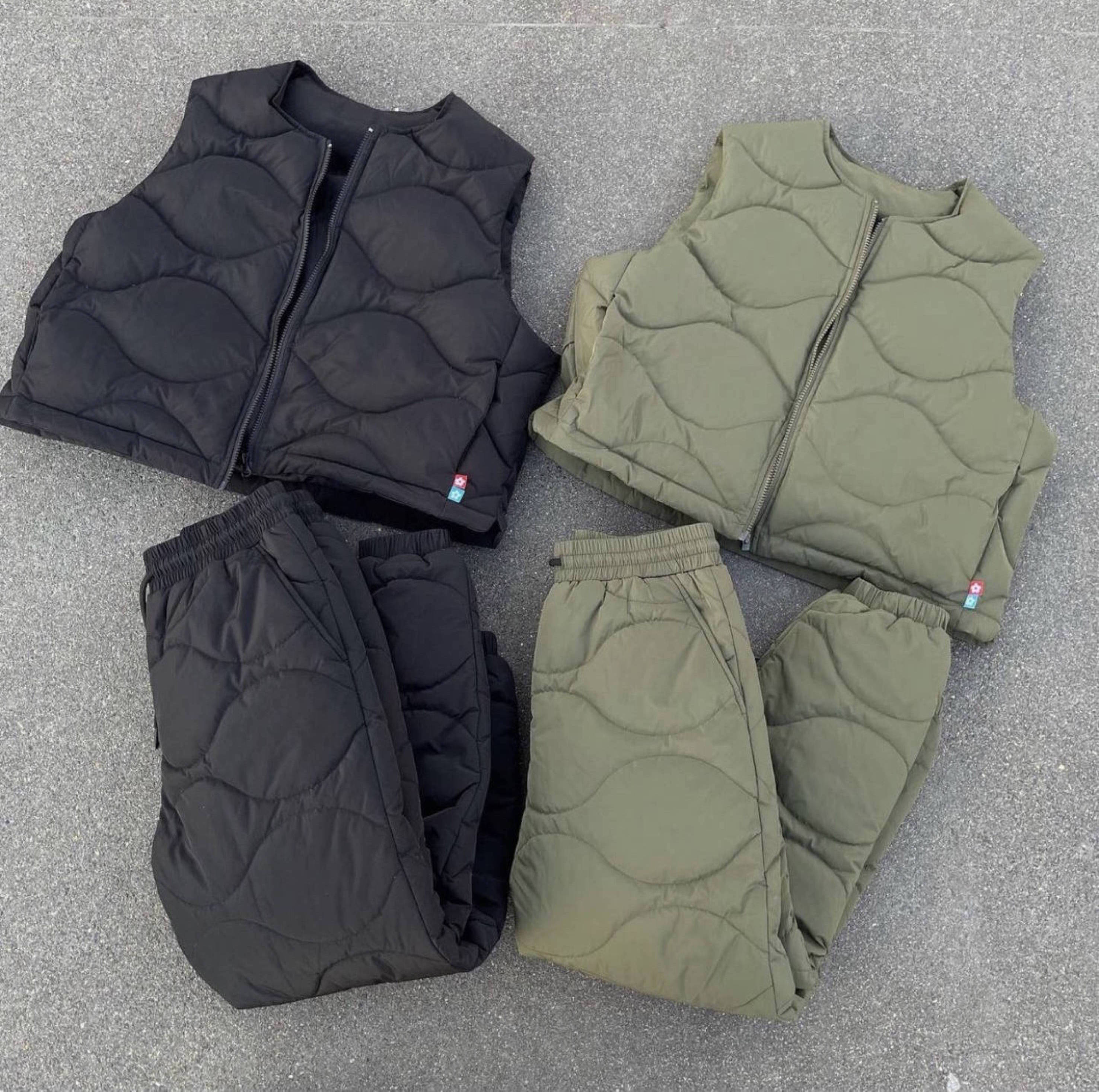 Designer high quality custom cropped puffer vest men and pants set for winter men