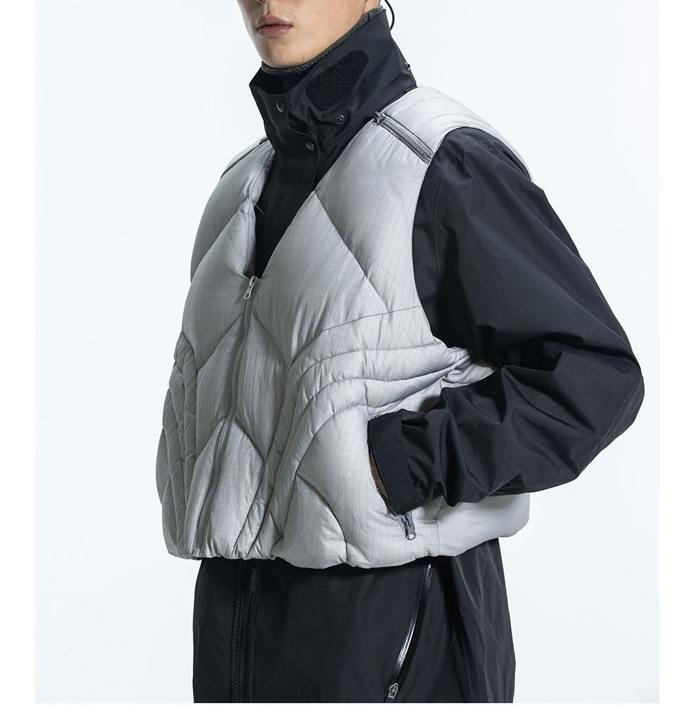 Exclusive V Eck Multi-paneled Wholesale Quilted Cropped Puffer Vest Men Zip Up Layered Puffer Vest