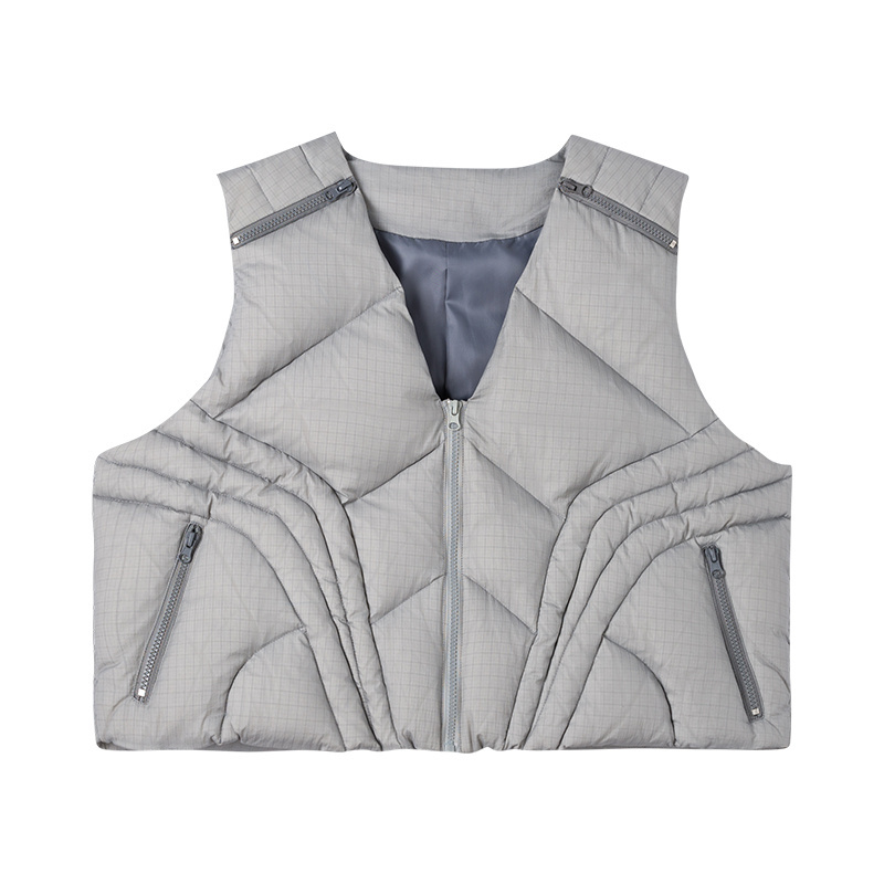 Exclusive V Eck Multi-paneled Wholesale Quilted Cropped Puffer Vest Men Zip Up Layered Puffer Vest