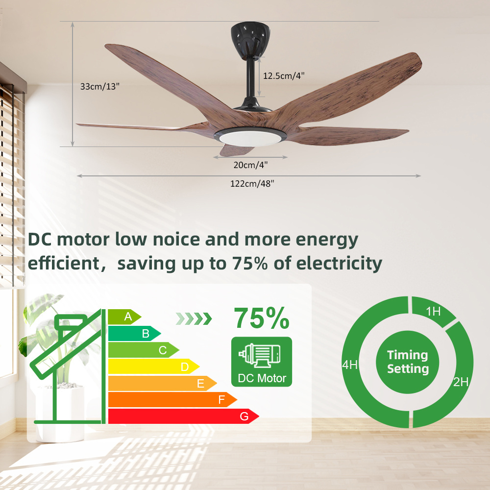 Traditional Hight Speed  Inverter Recessed Farmhouse Ceiling Fan Parts Ceiling Fan With Light And Remote