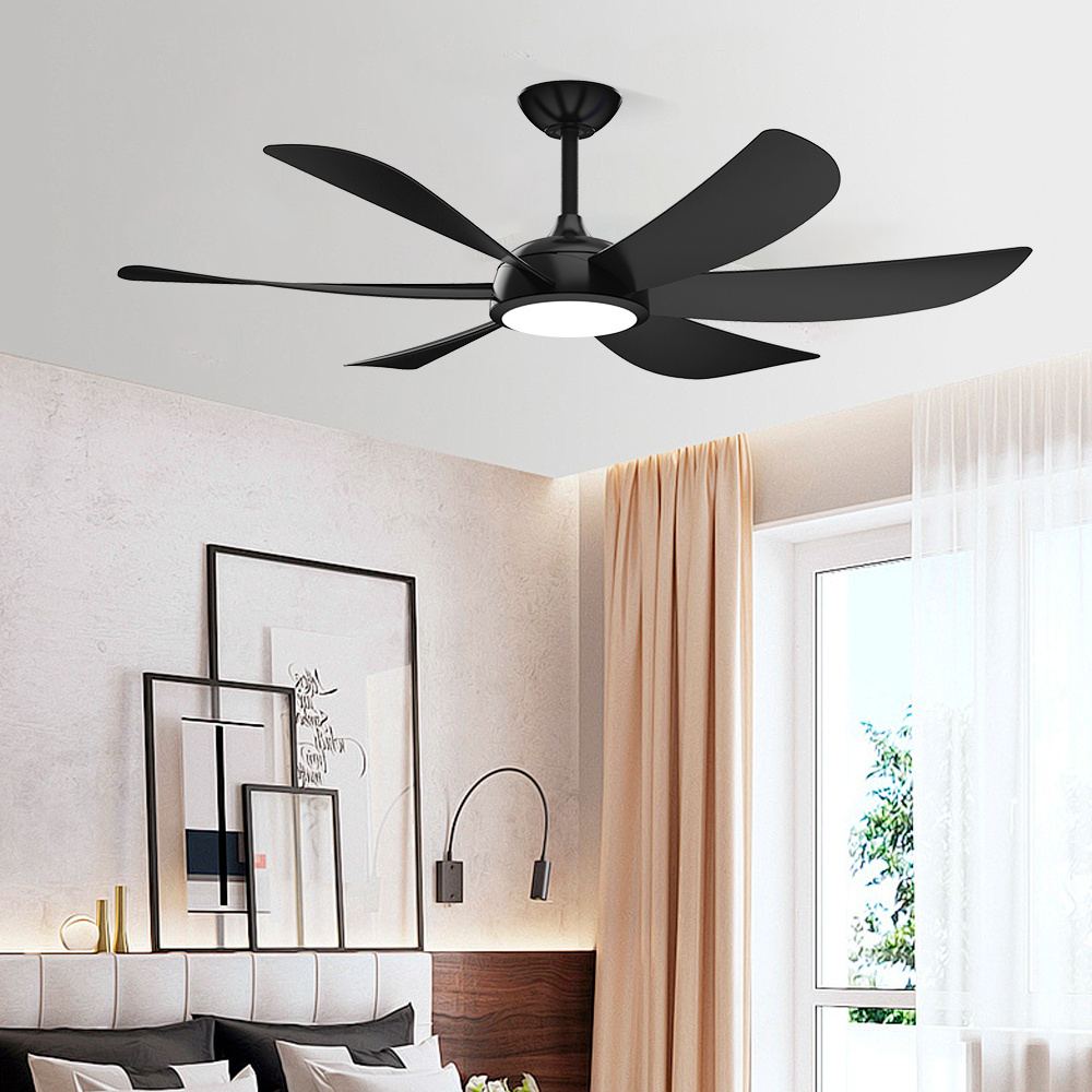 Modern 6-Speed Noiseless Black Bedroom Living Room Smart Led Ceiling Fan With Light And Remote